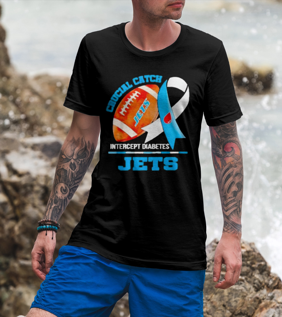Jets Crucial Catch Football Intercept Diabetes Awareness T-Shirt