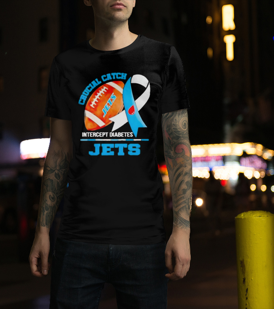 Jets Crucial Catch Football Intercept Diabetes Awareness T-Shirt