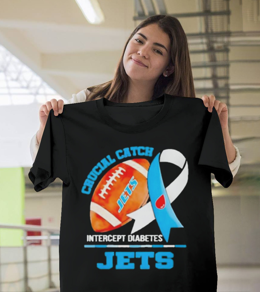 Jets Crucial Catch Football Intercept Diabetes Awareness T-Shirt