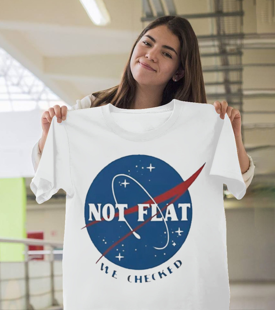 Not Flat We Checked Space Exploration Emblem T-Shirt