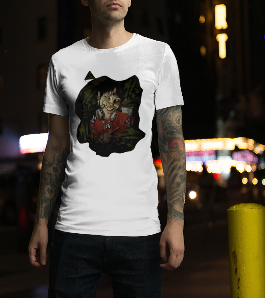 MG Ultra Kid Smiling Masked Figure With Red Outfit And Gas Mask Elements T-Shirt