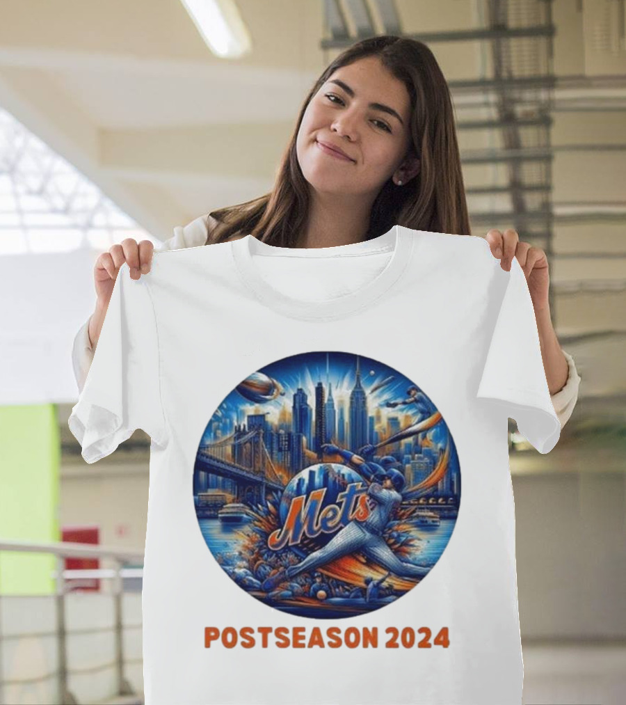 New York Mets Postseason 2024 Baseball Skyline Action T-Shirt