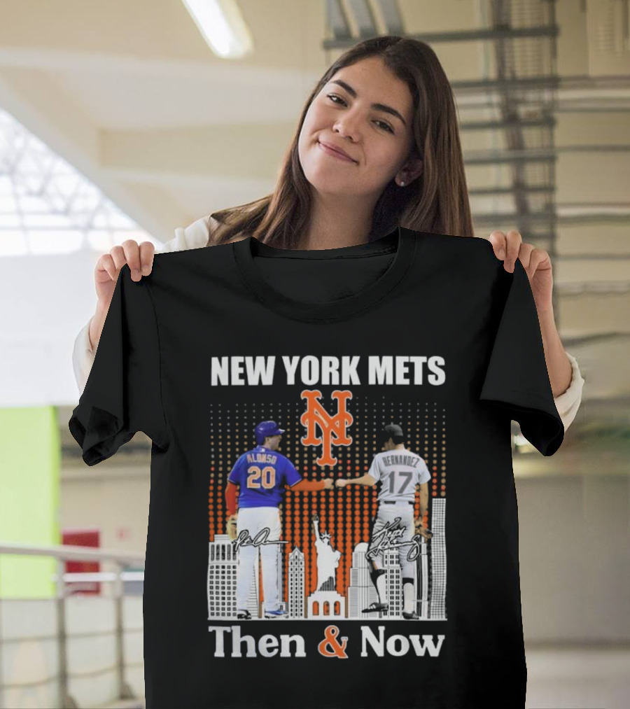 New York Mets Then and Now Pete Alonso Keith Hernandez Signatures T-Shirt