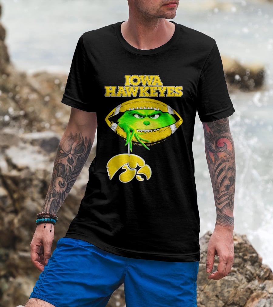 Iowa Hawkeyes Grinch Football Christmas T-Shirt
