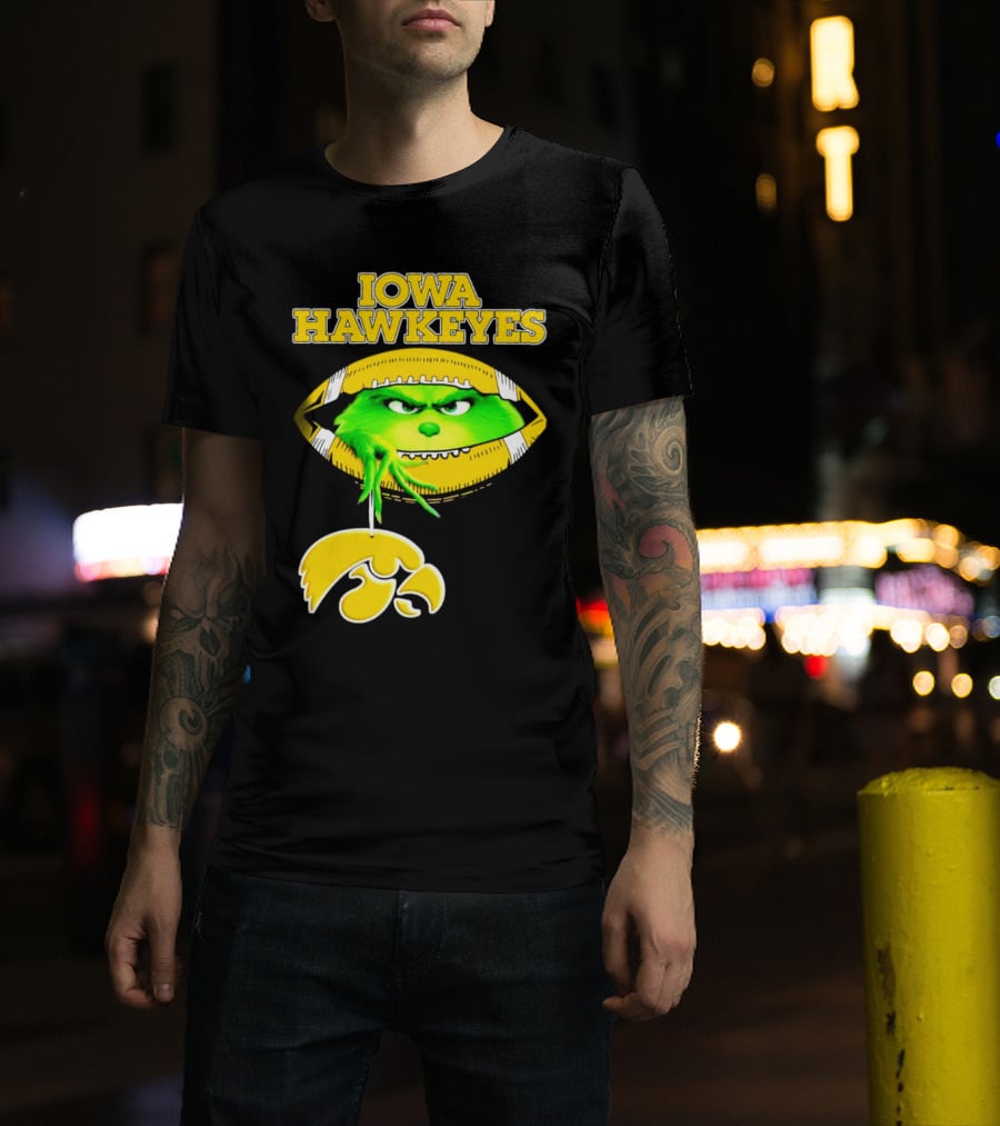 Iowa Hawkeyes Grinch Football Christmas T-Shirt