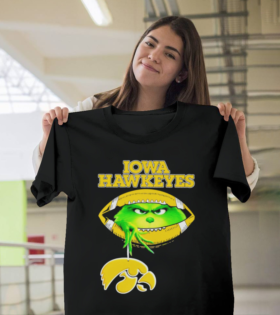 Iowa Hawkeyes Grinch Football Christmas T-Shirt