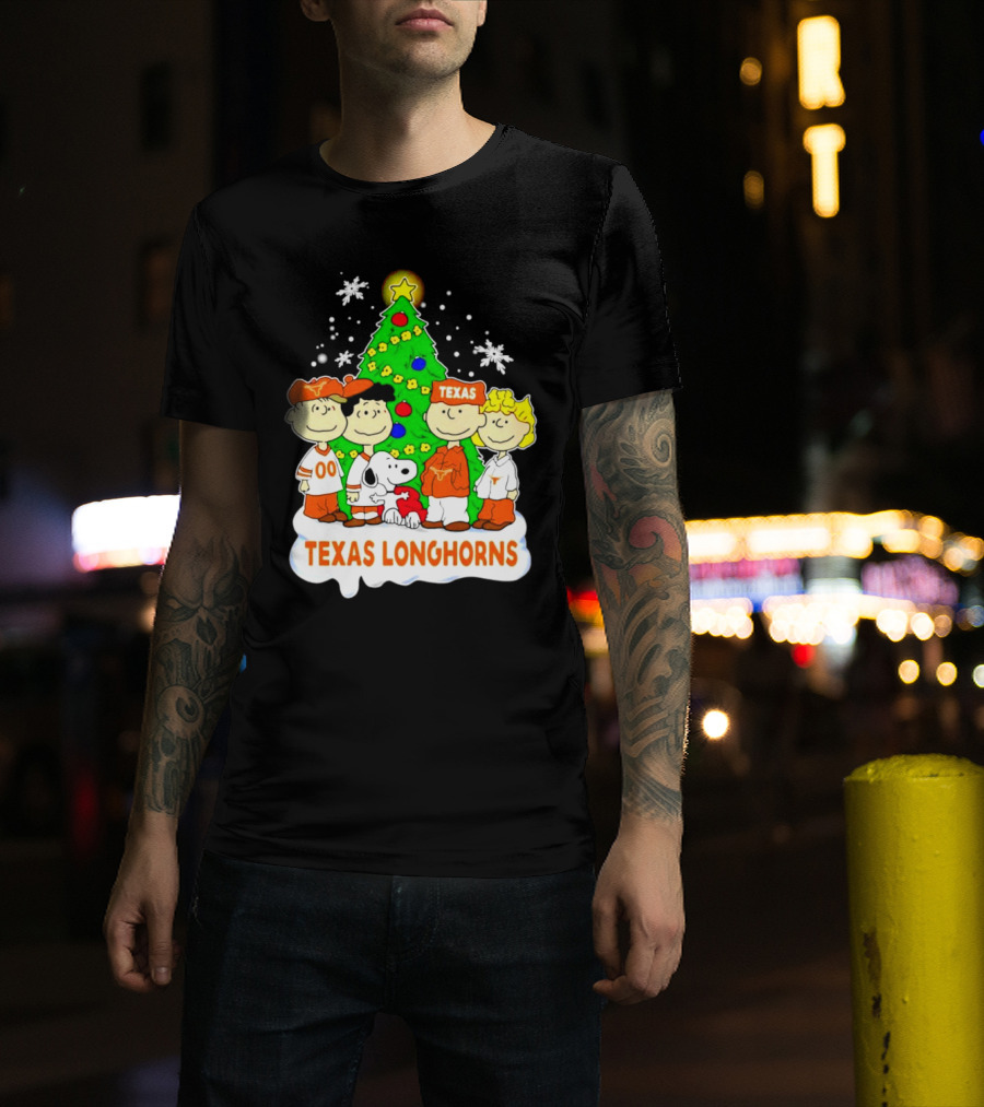 Texas Longhorns Peanuts Characters Christmas Tree T-Shirt
