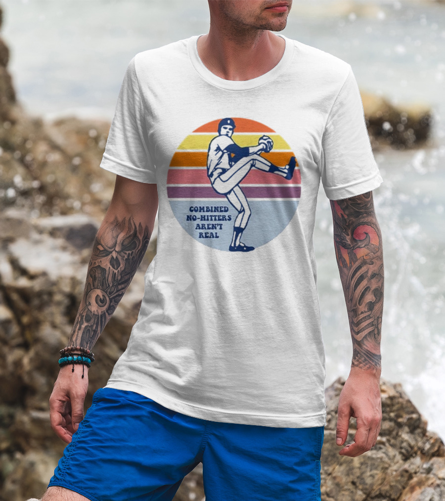 Combined No-Hitters Aren’t Real Vintage Baseball Pitcher Retro Stripes T-Shirt