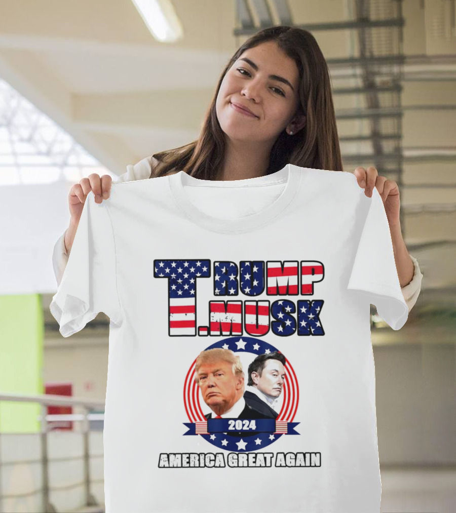Trump Musk 2024 America Great Again US Flag T-Shirt