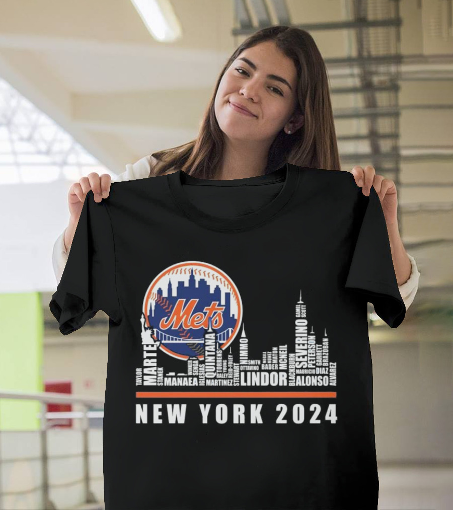 New York Mets Skyline Player Names T-Shirt