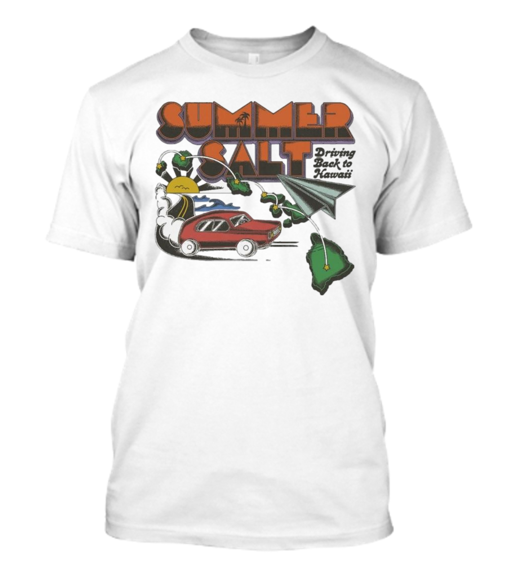 Summer Salt Driving Back To Hawaii Paper Airplane Car Island Tour T-Shirt