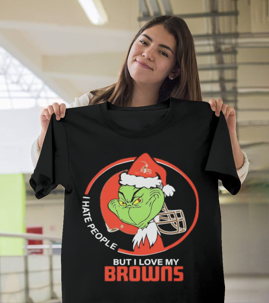 Cleveland Browns 2024 Christmas Grinch I Hate People But I Love My Browns T-Shirt