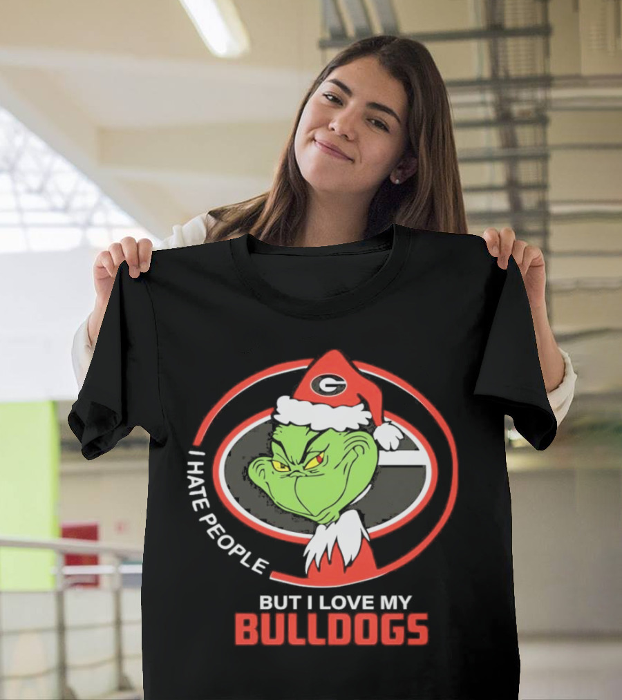 Georgia Bulldogs Christmas Grinch I Hate People But I Love My Bulldogs T-Shirt