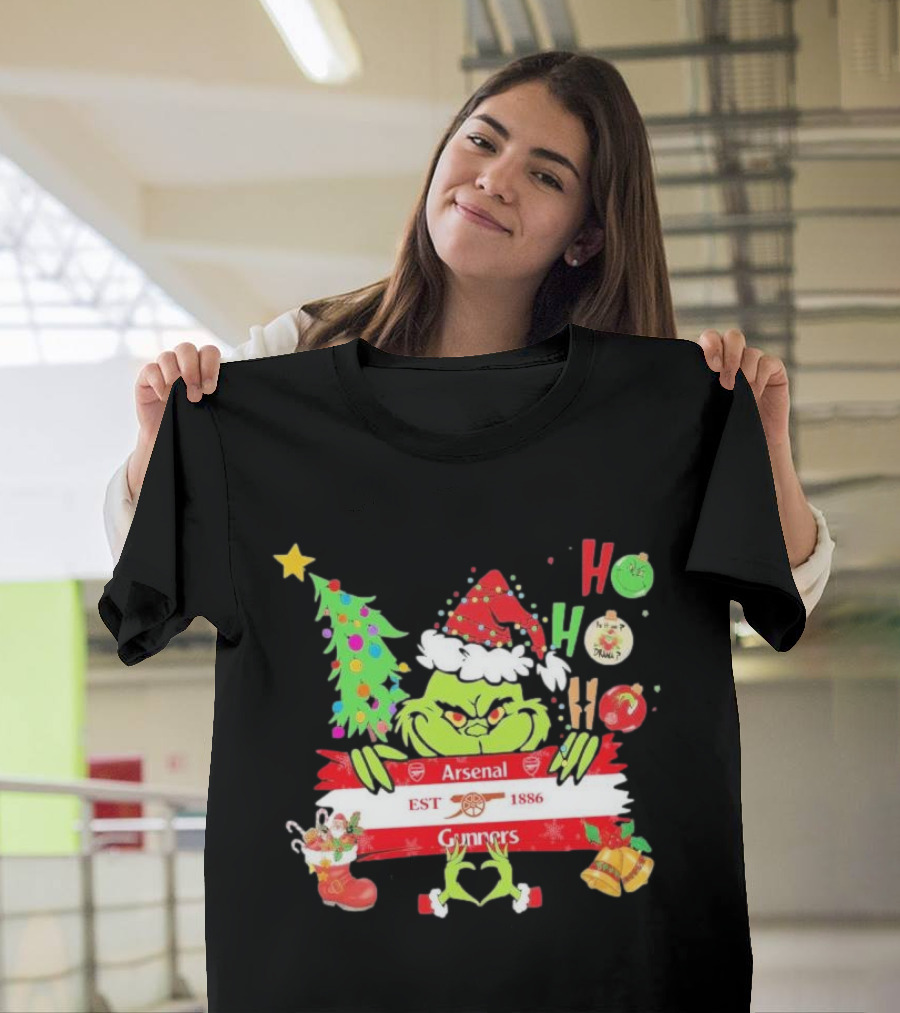 Grinch Ho Ho Ho Arsenal FC EST 1886 Gunners Christmas T-Shirt