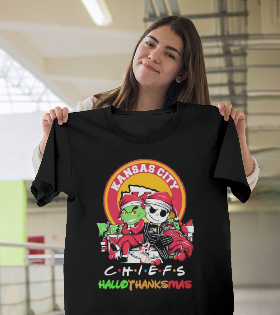 Kansas City Chiefs Grinch Jack Skellington Hallothanksmas T-Shirt