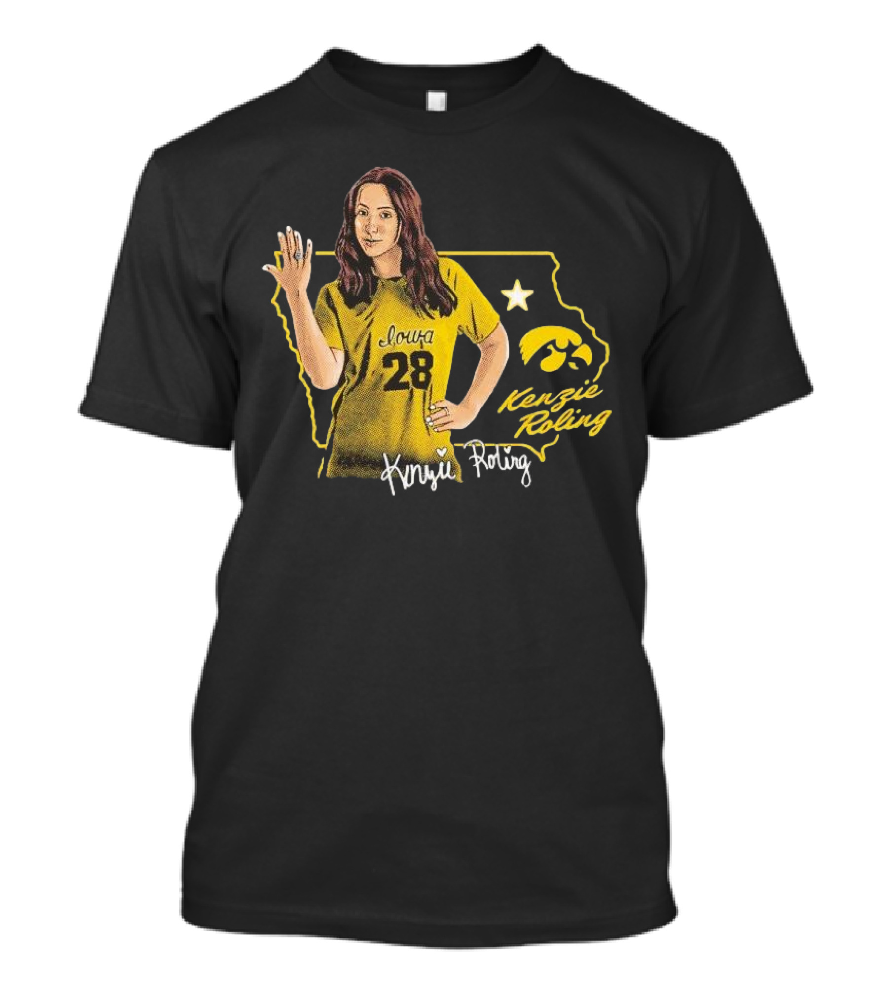 Iowa Kenzie Roling 28 Hawkeyes Cartoon Player T-Shirt