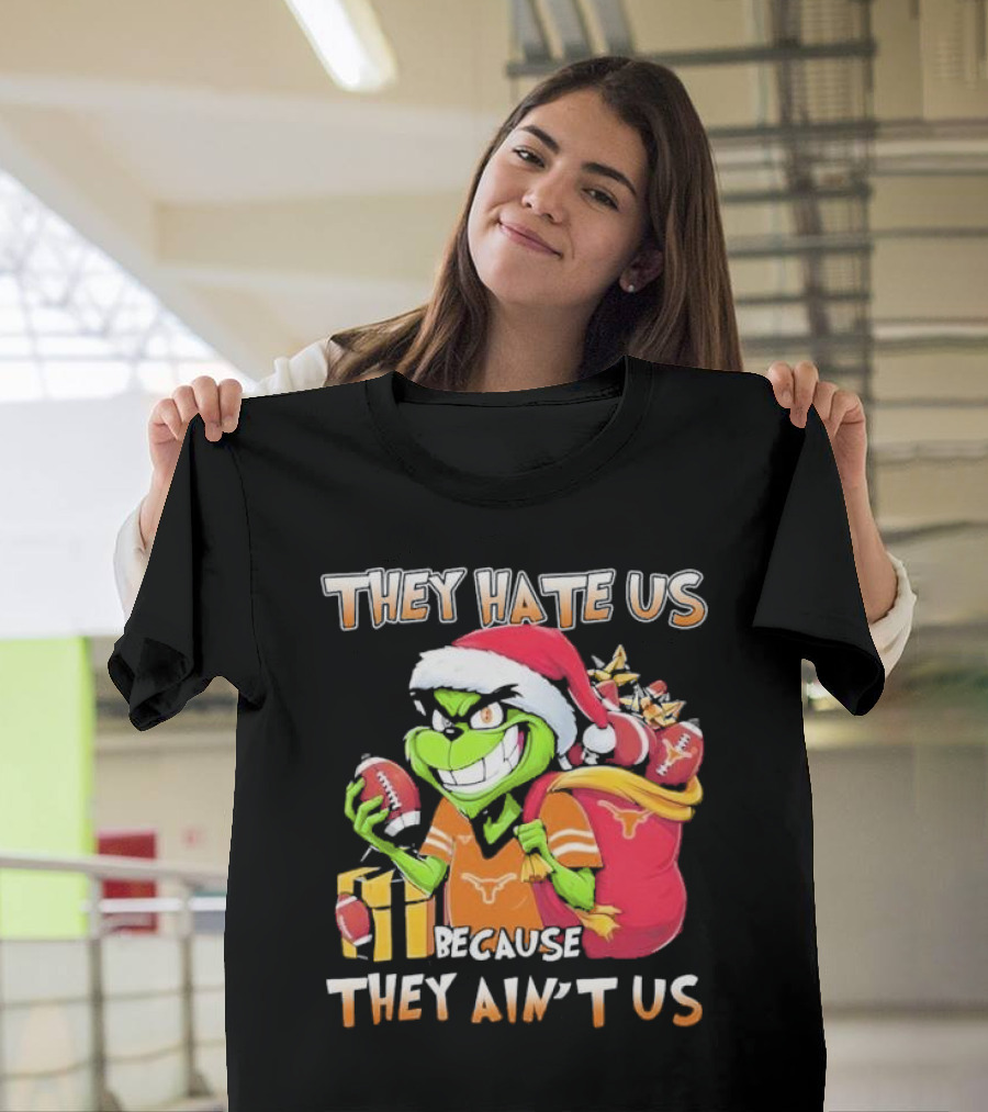 Texas Longhorns Grinch They Hate Us Because They Ain't Us Christmas Football Santa Hat Gift Bag T-Shirt