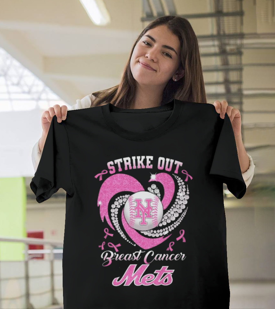 Strike Out Breast Cancer Mets Heart Diamond New York Mets T-Shirt