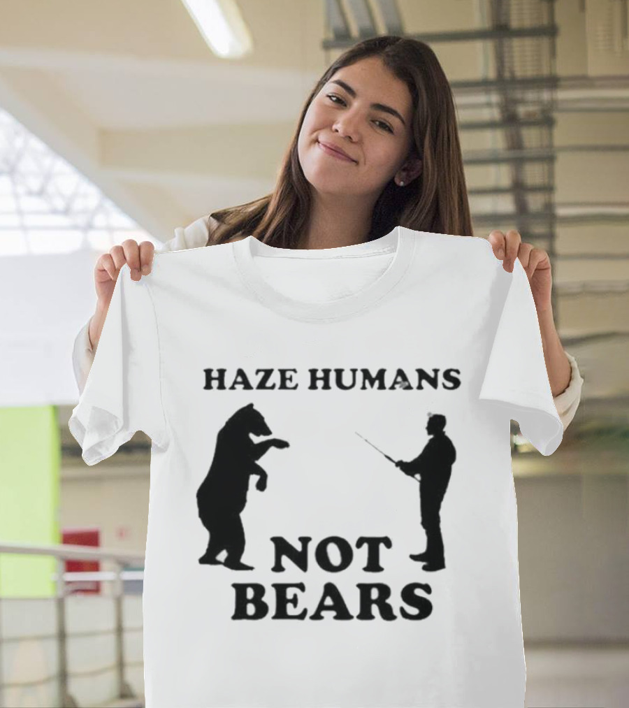 Haze Humans Not Bears Silhouette of Person and Bear Confrontation T-Shirt