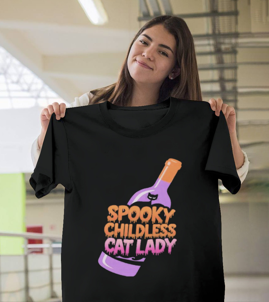 Spooky Childless Cat Lady Purple Bottle Halloween T-Shirt