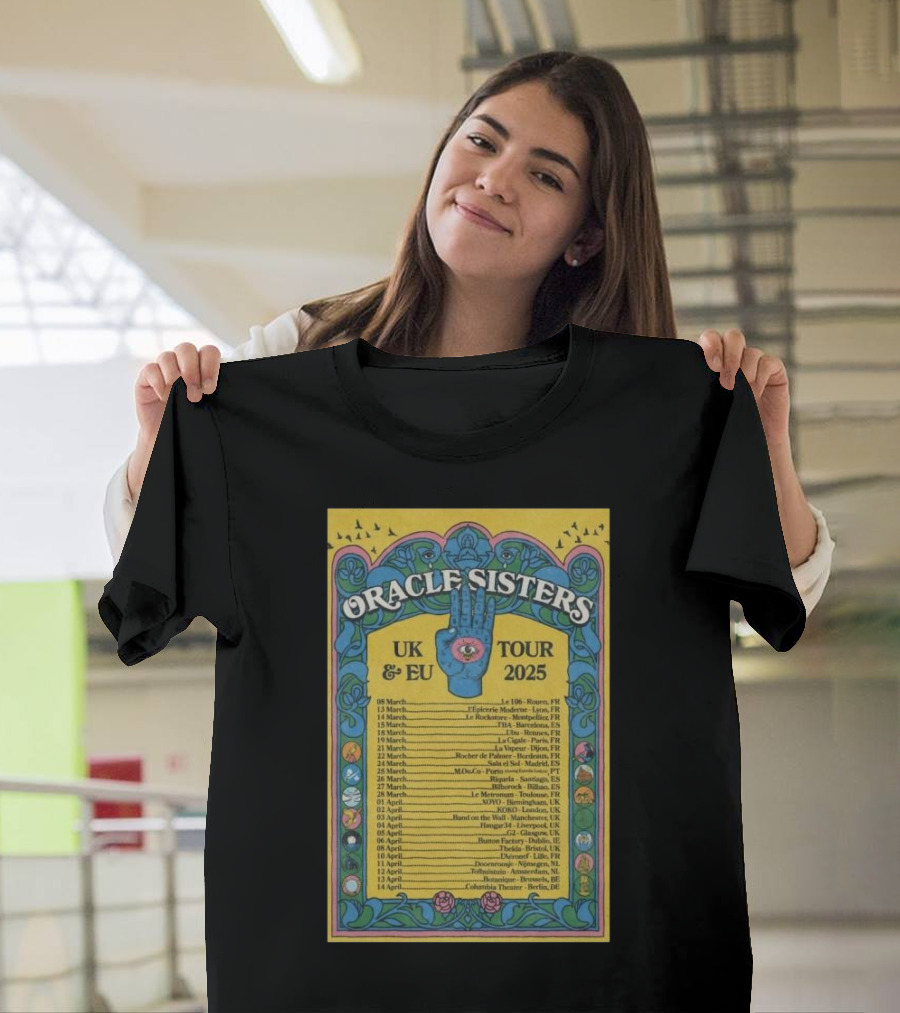Oracle Sisters UK and EU Tour 2025 Vintage Psychedelic Poster with Dates and Locations T-Shirt
