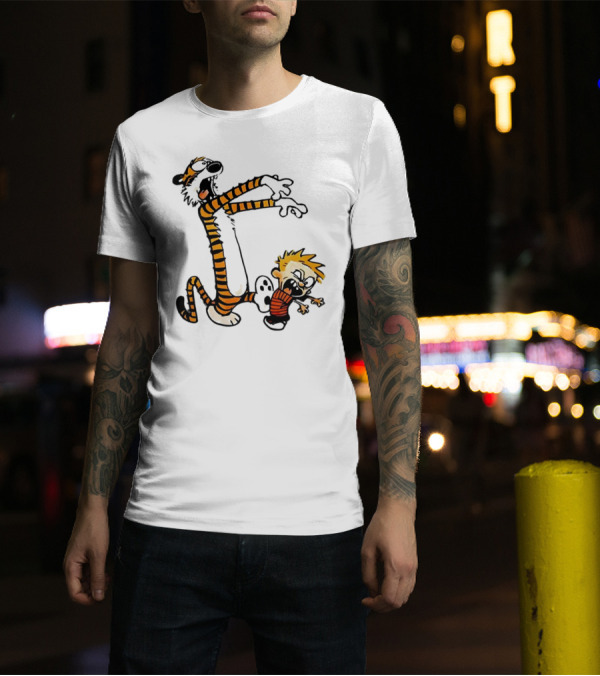 Calvin And Hobbes Playing Zombies Comic Characters Fun T-Shirt