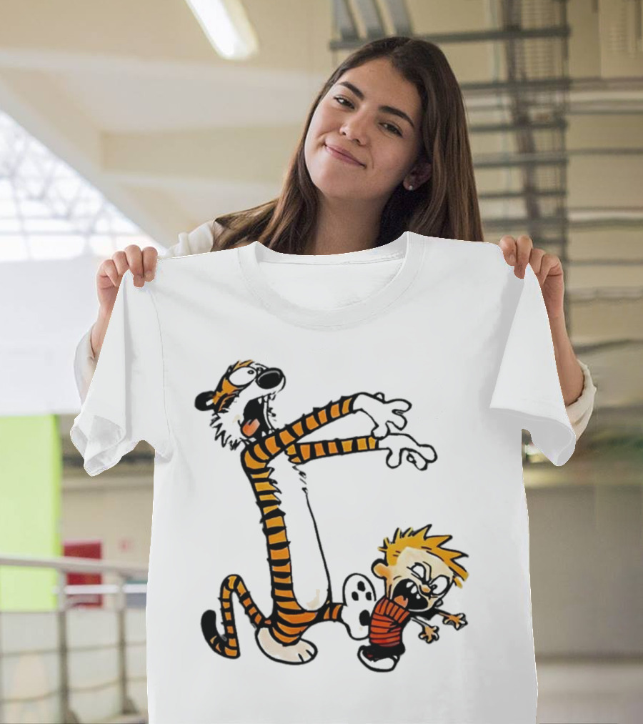 Calvin and Hobbes Playing Zombies Comic Characters Fun T-Shirt