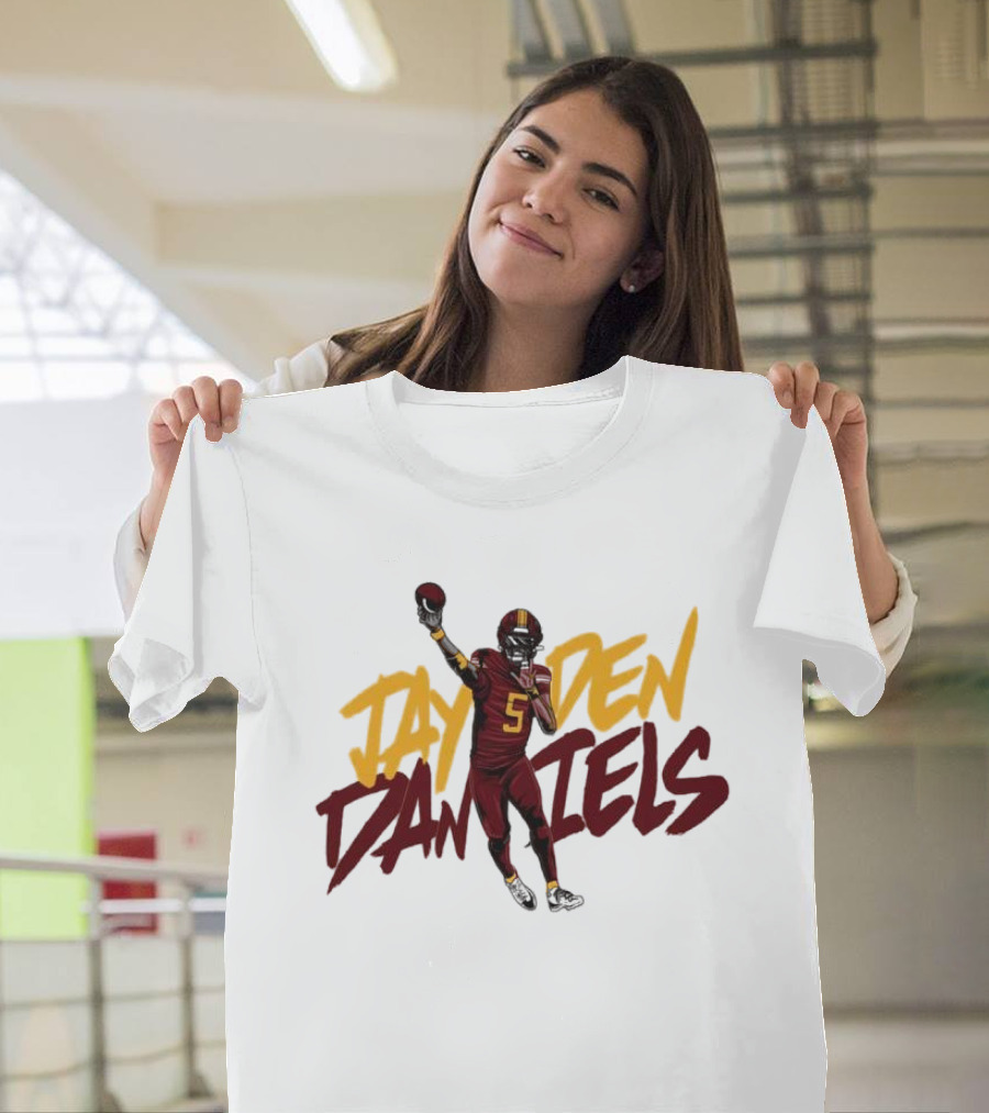 Jayden Daniels Washington Commanders Player Cartoon Football 5 T-Shirt