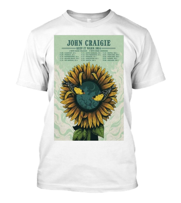 John Craigie Keep It Warm 2024 Tour With Kassi Valazza And Dean Johnson Sunflower Poster With Tour Dates T-Shirt