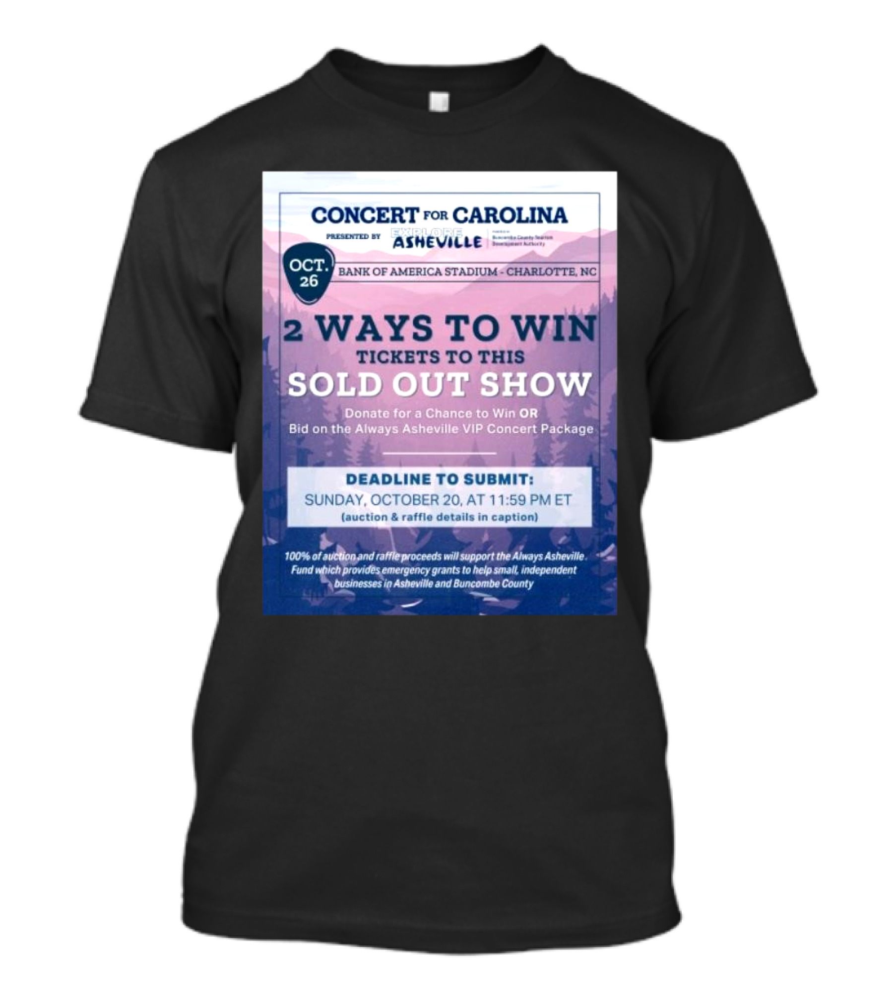 Concert For Carolina At Bank Of America Stadium Charlotte NC Oct 26 2024 2 Ways To Win Always Asheville VIP Package T-Shirt