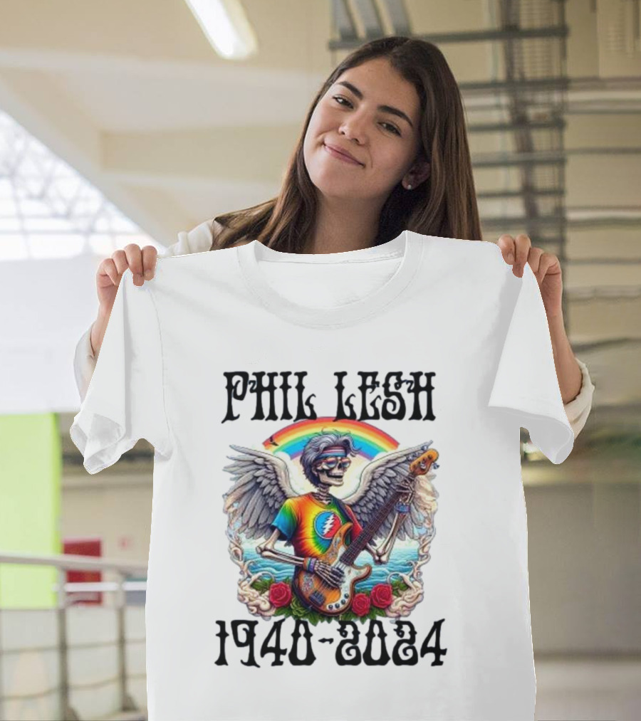 Phil Lesh Grateful Dead Angel with Bass and Rainbow 1940-2024 T-Shirt