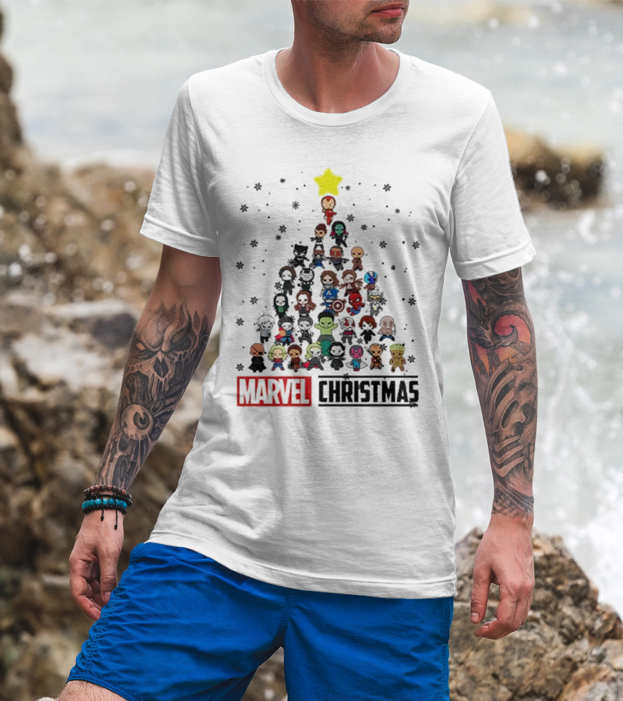 Marvel Christmas Chibi Avengers Characters Tree T-Shirt