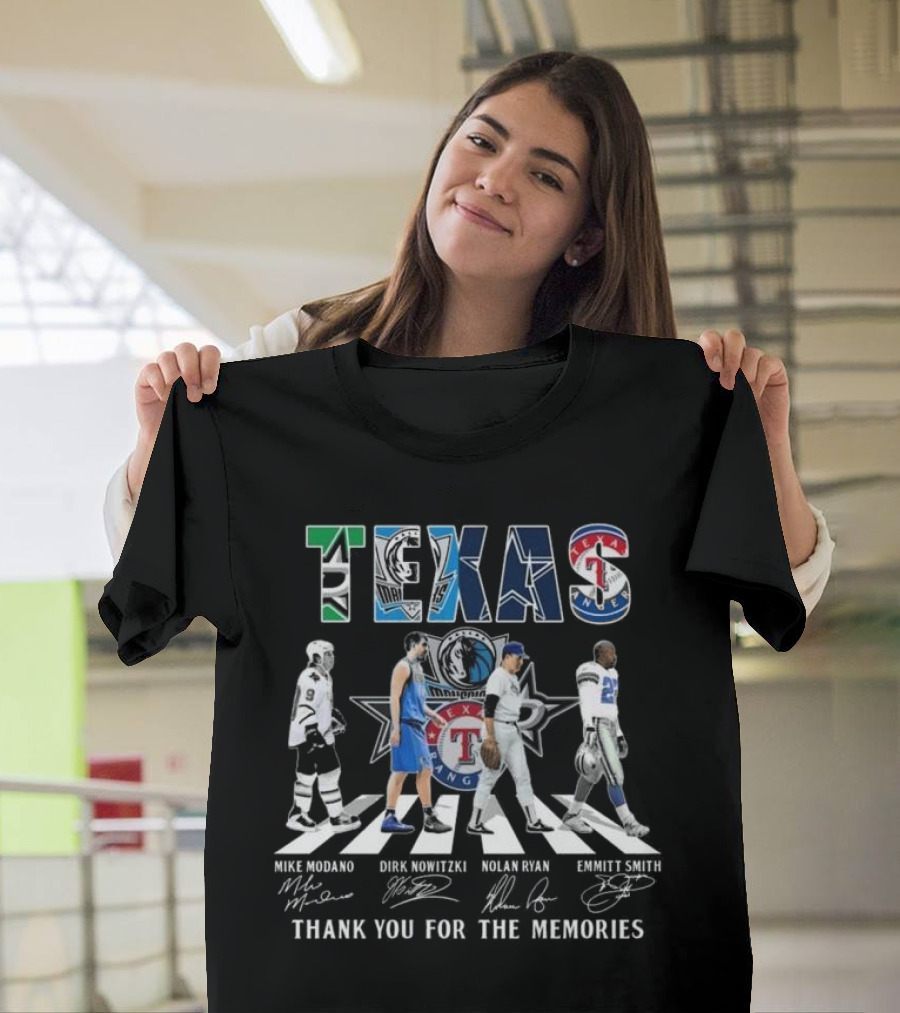 Texas Legends Mike Modano Dirk Nowitzki Nolan Ryan Emmitt Smith Thank You For The Memories T-Shirt
