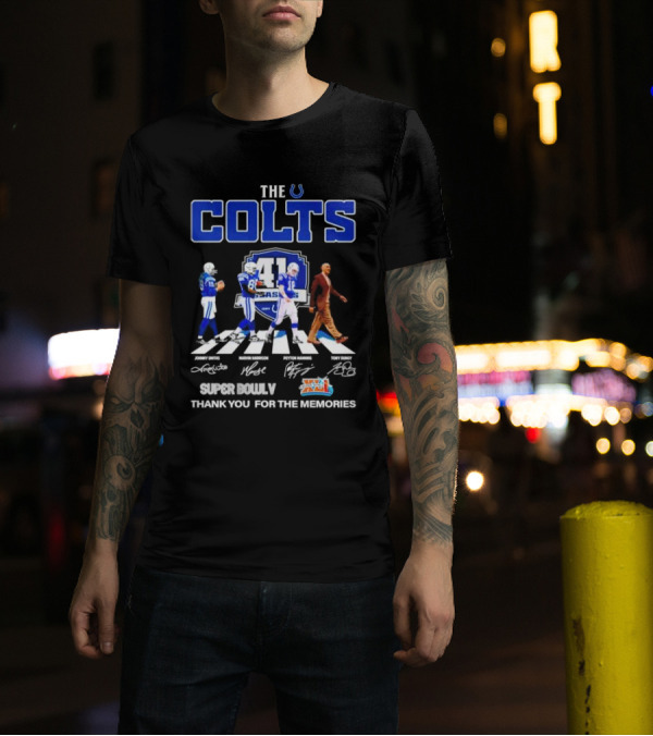 The Colts 41 Seasons Super Bowl V Thank You For The Memories Johnny Unitas Marvin Harrison Peyton Manning Tony Dungy Signatures Abbey Road T-Shirt