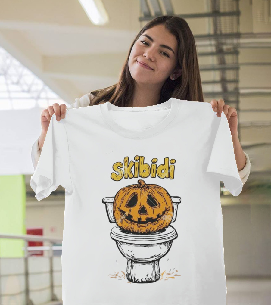 Skibidi Pumpkin on Toilet Jack-o'-Lantern T-Shirt