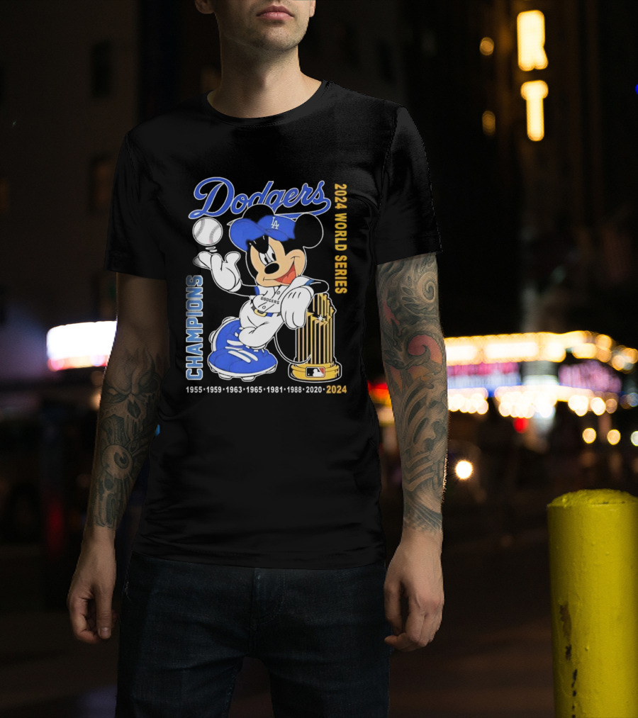 Dodgers 2024 World Series Champions Mickey Mouse 1955-2024 T-Shirt
