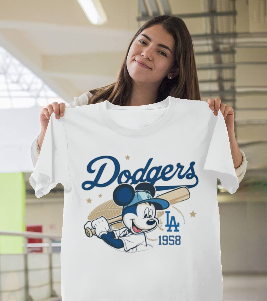 Mickey Mouse Dodgers LA 1958 Baseball MLB Team Retro Fashion T-Shirt