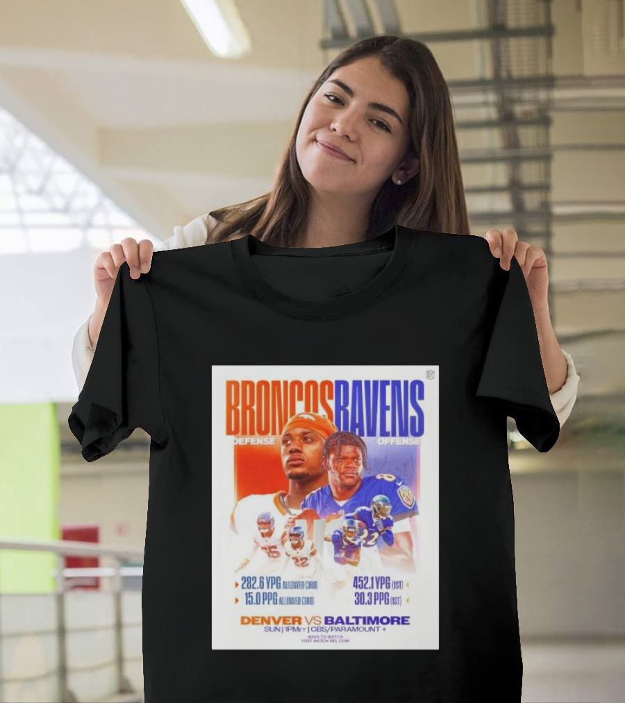 Broncos Ravens Defense vs Offense Matchup Sunday on CBS/Paramount T-Shirt