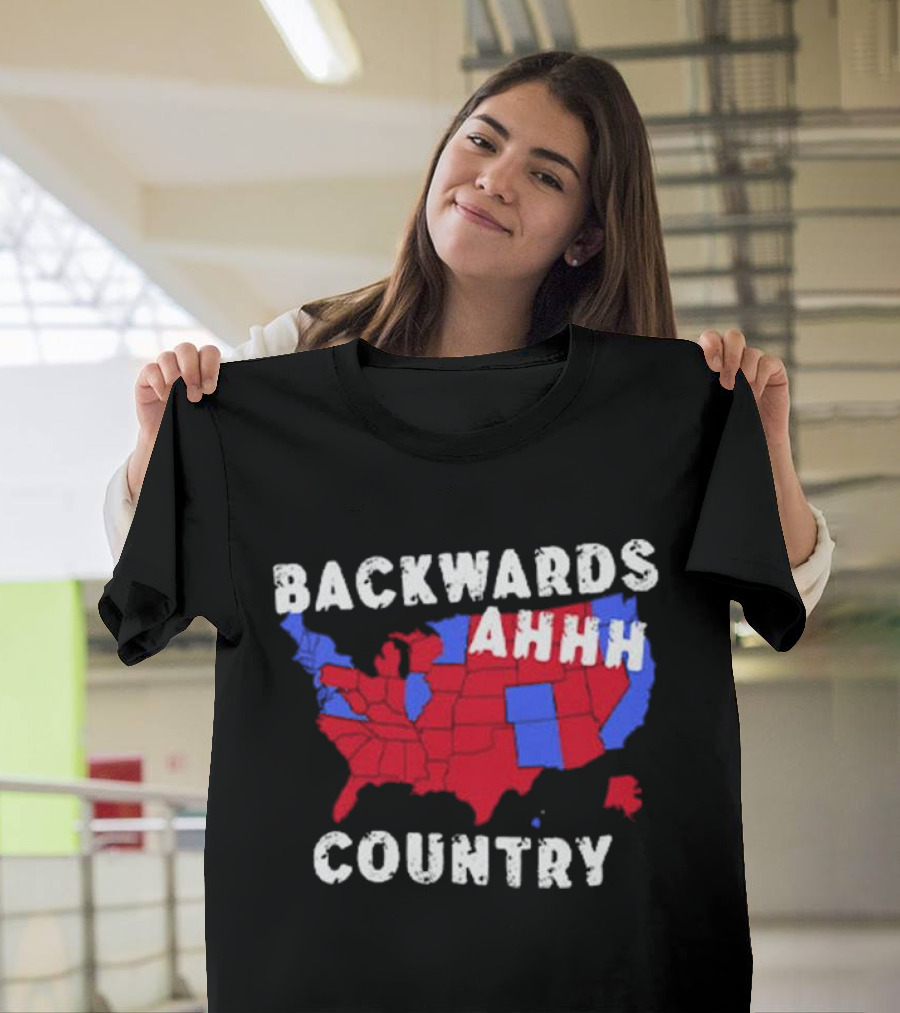 BACKWARDS AHHH COUNTRY RED AND BLUE USA MAP POLITICAL COMMENTARY T-Shirt