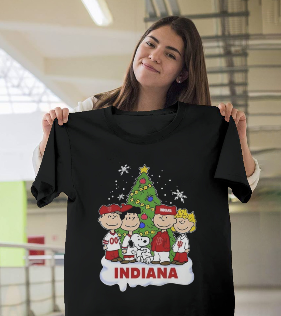 Indiana Hoosiers Snoopy and Friends Christmas Tree Snowflakes T-Shirt