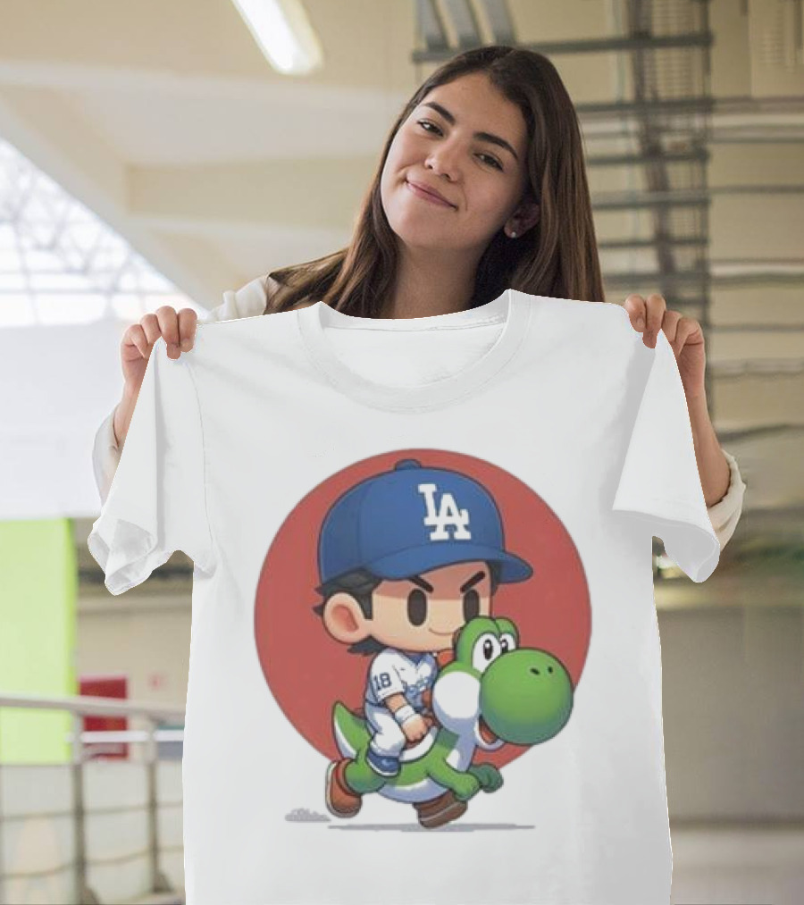 Doyers LA Riding Yoshi Yoshinobu Yamamoto Baseball Character T-Shirt