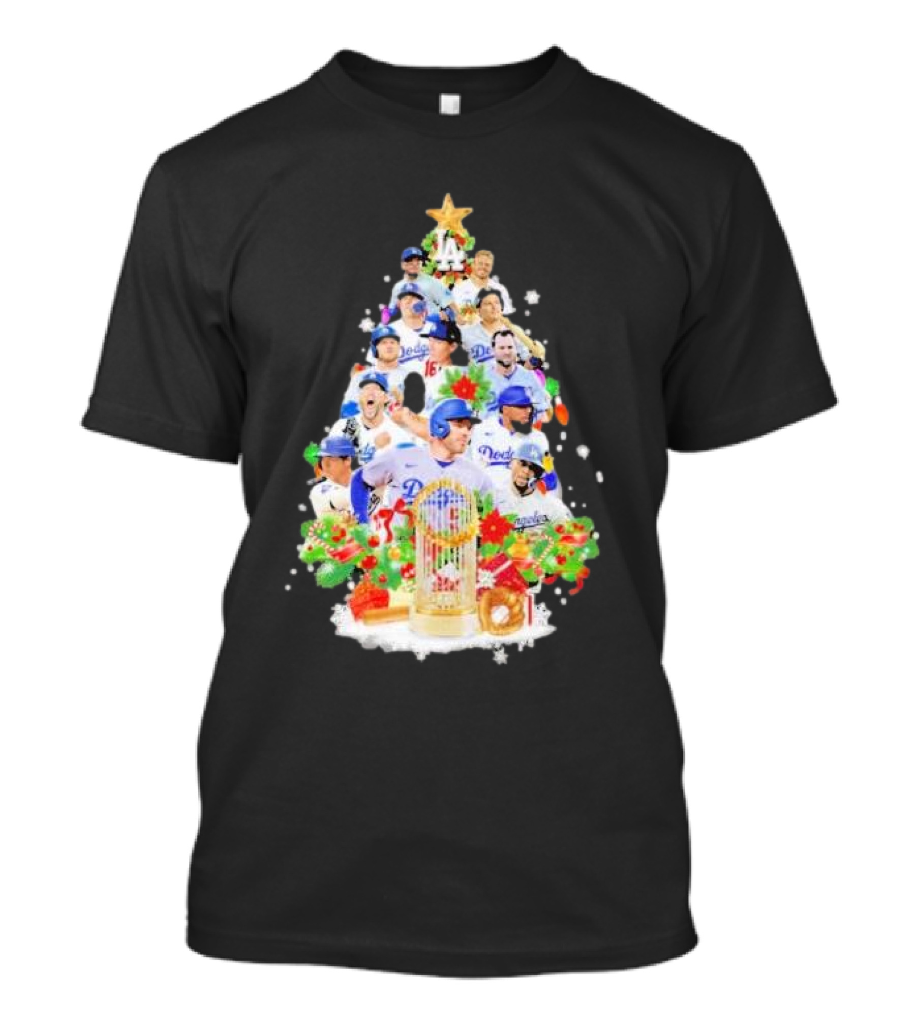 Los Angeles Dodgers Players Christmas Tree Trophy T-Shirt