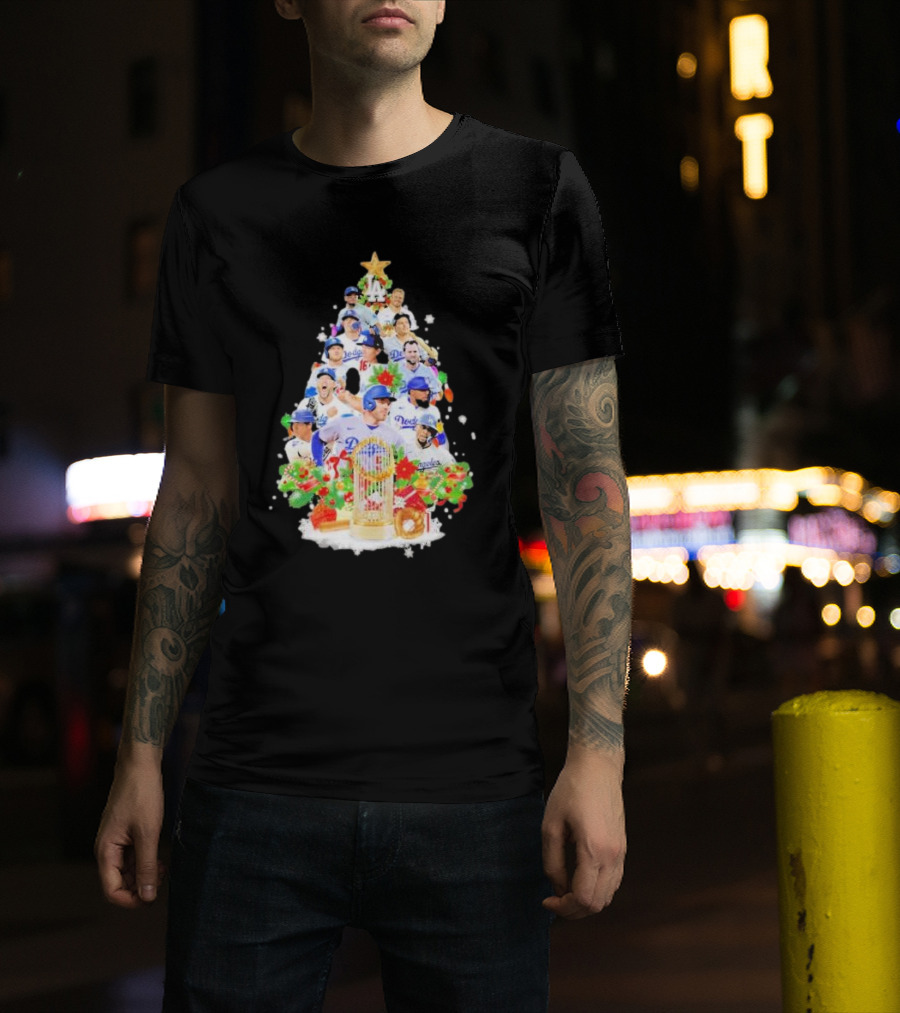 Los Angeles Dodgers Players Christmas Tree Trophy T-Shirt