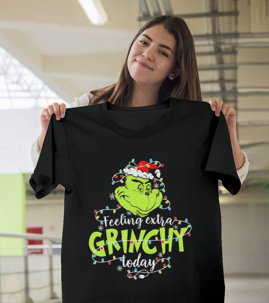 Feeling Extra Grinchy Today Santa Grinch with Christmas Lights T-Shirt