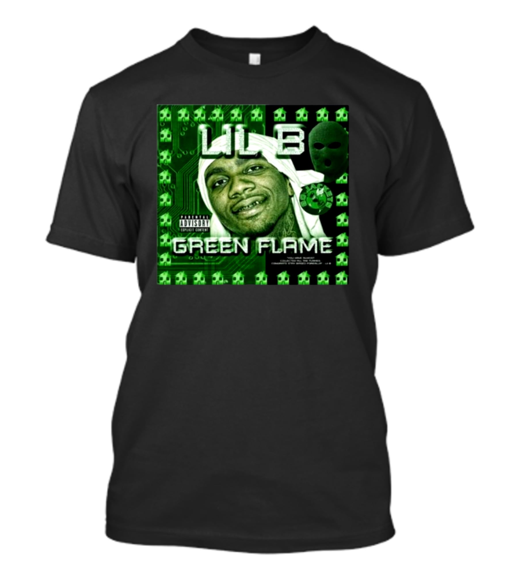 LIL B Green Flame Album Cover Art With Circuit Background And Face T-Shirt