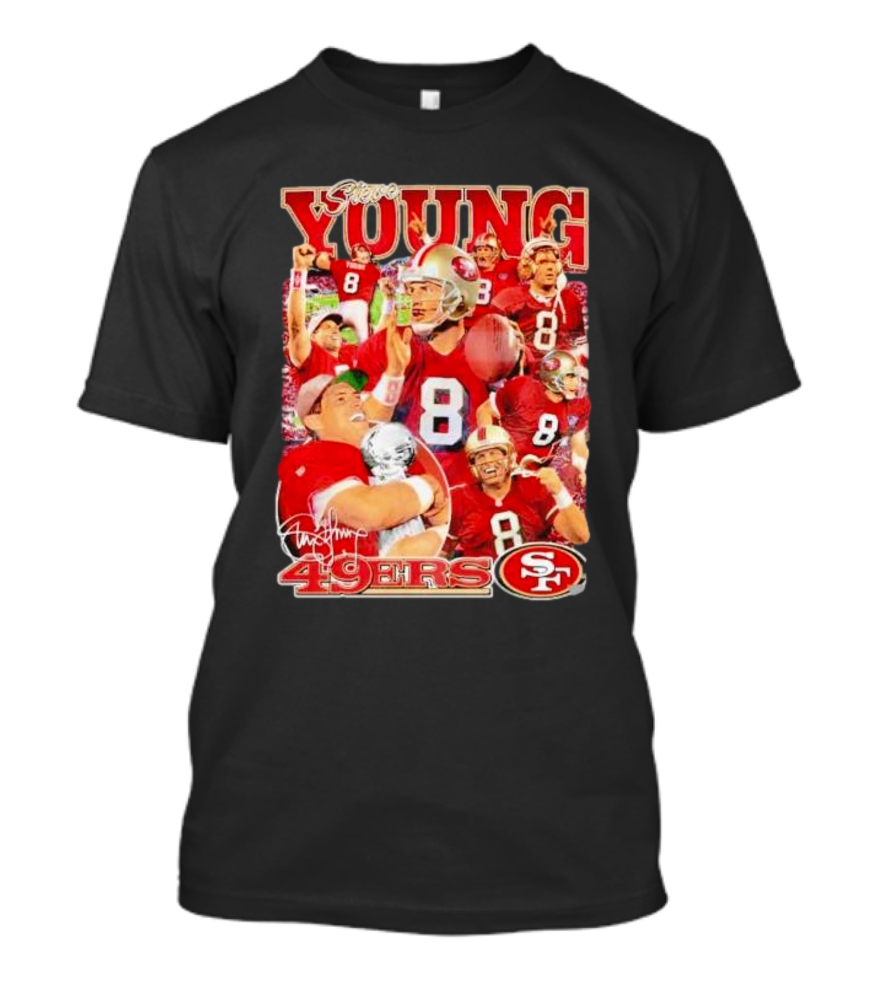 Steve Young 49ers Number 8 Vintage Signature Collage SF T-Shirt