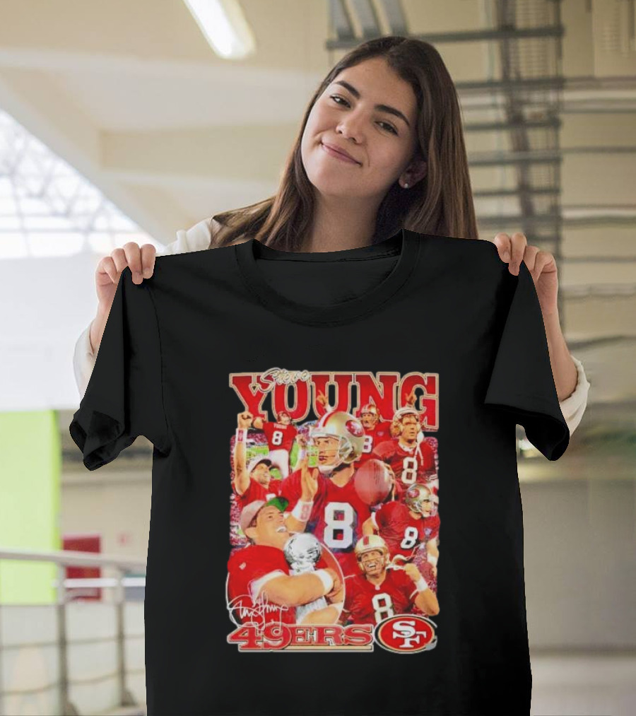 Steve Young 49ers Number 8 Vintage Signature Collage SF T-Shirt