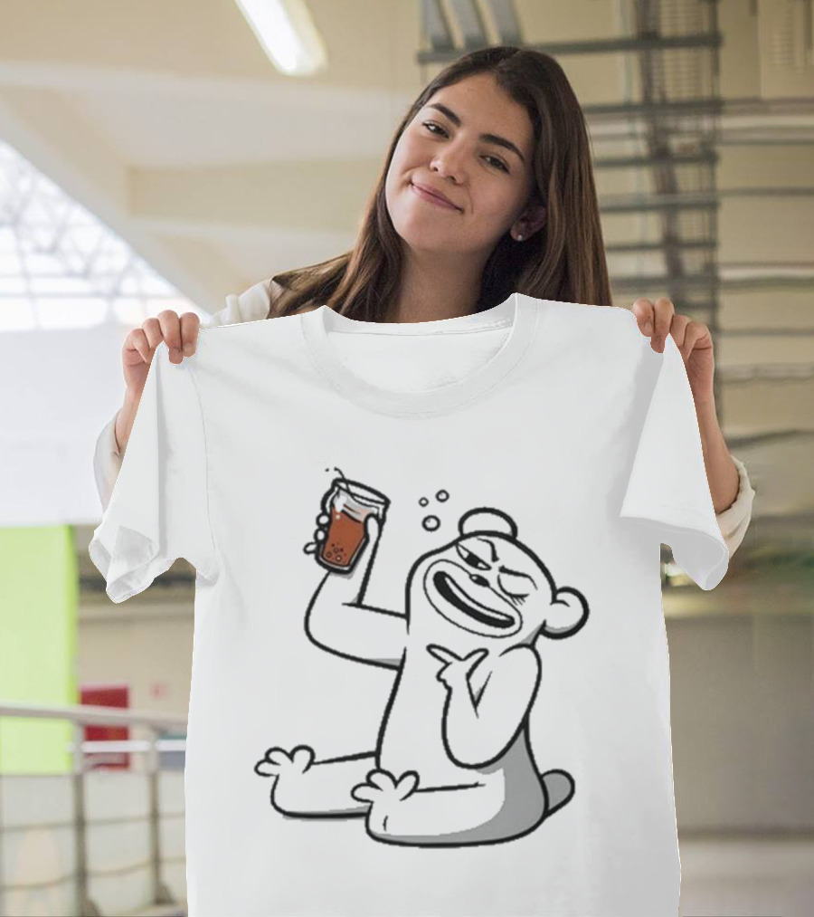Cotton Bureau Root Bear Cartoon With Beverage T-Shirt