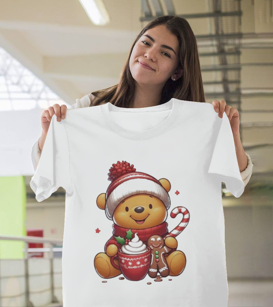 Winnie The Pooh Holiday Cozy Cocoa and Candy Cane Christmas T-Shirt