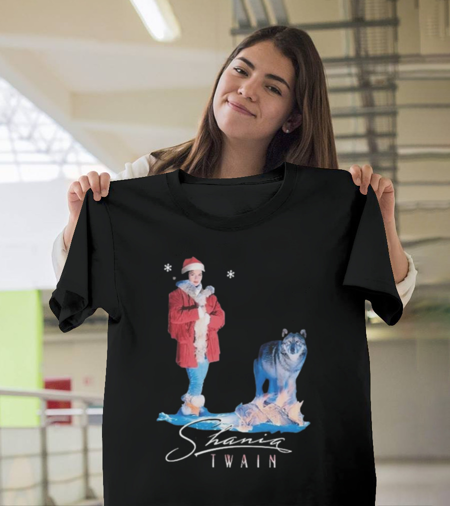 Shania Twain Holiday Santa Wolf Winter Scene T-Shirt